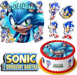 ZESTAW OPŁATEK NA TORT 30CM + 17 POSTACI - SONIC BAJKA + IMIĘ 24CM 26CM