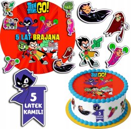 ZESTAW OPŁATEK NA TORT 30CM + 17 POSTACI - TEEN TITANS + IMIĘ 24CM 26CM