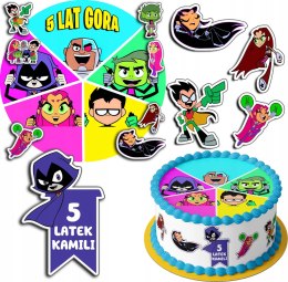 ZESTAW OPŁATEK NA TORT 30CM + 17 POSTACI - TEEN TITANS + IMIĘ 24CM 26CM