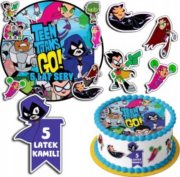 ZESTAW OPŁATEK NA TORT 30CM + 17 POSTACI - TEEN TITANS + IMIĘ 24CM 26CM
