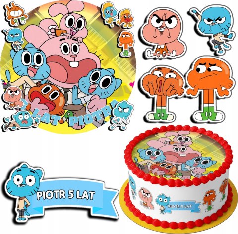 ZESTAW OPŁATEK NA TORT 30CM + 17 POSTACI - GU.MBALL BAJKA + IMIĘ 24CM 26CM
