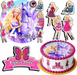ZESTAW OPŁATEK NA TORT 30CM + 17 POSTACI - LALKA BARBIE + IMIĘ 24CM 26CM