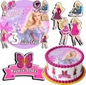 ZESTAW OPŁATEK NA TORT 30CM + 17 POSTACI - LALKA BARBIE + IMIĘ 24CM 26CM