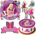 ZESTAW OPŁATEK NA TORT 30CM + 17 POSTACI - LALKA BARBIE + IMIĘ 24CM 26CM