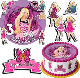 ZESTAW OPŁATEK NA TORT 30CM + 17 POSTACI - LALKA BARBIE + IMIĘ 24CM 26CM