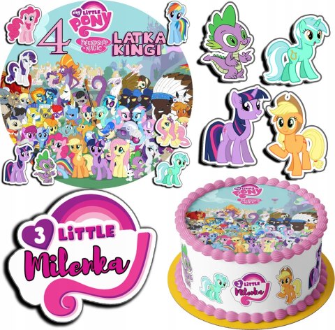ZESTAW OPŁATEK NA TORT 30CM + 17 POSTACI - LITTLE PONY + IMIĘ 24CM 26CM