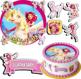 ZESTAW OPŁATEK NA TORT 30CM + 17 POSTACI - MIA I JA + IMIĘ 24CM 26CM