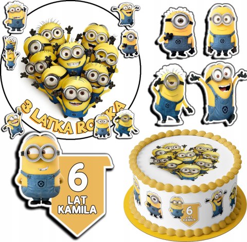 ZESTAW OPŁATEK NA TORT 30CM + 17 POSTACI - MINIONKI + IMIĘ 24CM 26CM ZESTAW OPŁATEK NA TORT 30CM + 17 POSTACI - MINIONKI + IMIĘ 24CM 26CM