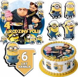 ZESTAW OPŁATEK NA TORT 30CM + 17 POSTACI - MINIONKI + IMIĘ 24CM 26CM