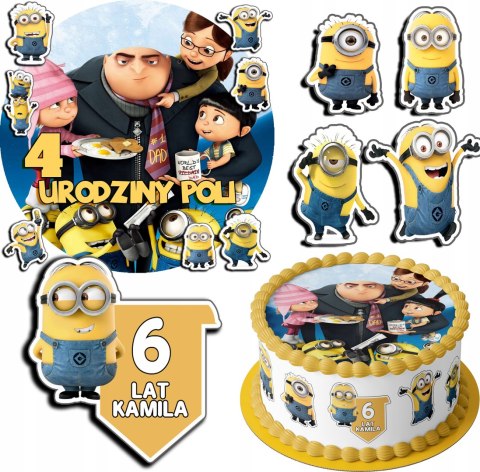 ZESTAW OPŁATEK NA TORT 30CM + 17 POSTACI - MINIONKI + IMIĘ 24CM 26CM ZESTAW OPŁATEK NA TORT 30CM + 17 POSTACI - MINIONKI + IMIĘ 24CM 26CM