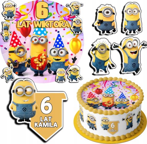 ZESTAW OPŁATEK NA TORT 30CM + 17 POSTACI - MINIONKI + IMIĘ 24CM 26CM ZESTAW OPŁATEK NA TORT 30CM + 17 POSTACI - MINIONKI + IMIĘ 24CM 26CM
