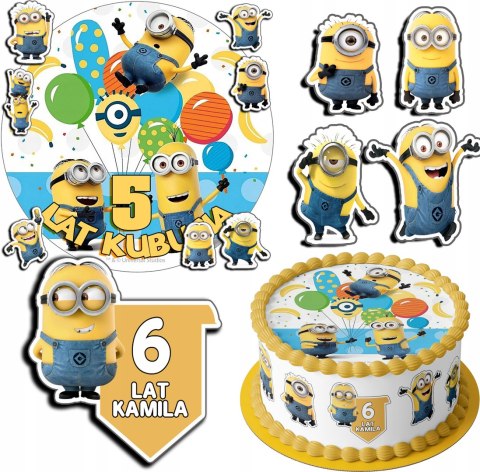 ZESTAW OPŁATEK NA TORT 30CM + 17 POSTACI - MINIONKI + IMIĘ 24CM 26CM ZESTAW OPŁATEK NA TORT 30CM + 17 POSTACI - MINIONKI + IMIĘ 24CM 26CM
