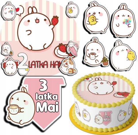 ZESTAW OPŁATEK NA TORT 30CM + 17 POSTACI - MOLANG + IMIĘ 24CM 26CM ZESTAW OPŁATEK NA TORT 30CM + 17 POSTACI - MOLANG + IMIĘ 24CM 26CM