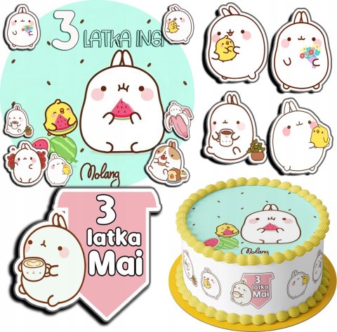 ZESTAW OPŁATEK NA TORT 30CM + 17 POSTACI - MOLANG + IMIĘ 24CM 26CM ZESTAW OPŁATEK NA TORT 30CM + 17 POSTACI - MOLANG + IMIĘ 24CM 26CM