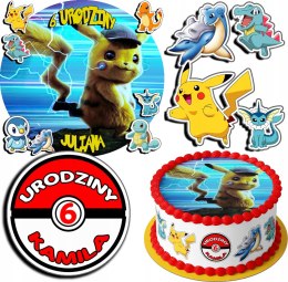 ZESTAW OPŁATEK NA TORT 30CM + 17 POSTACI - POKE.MON BAJKA + IMIĘ 24CM 26CM
