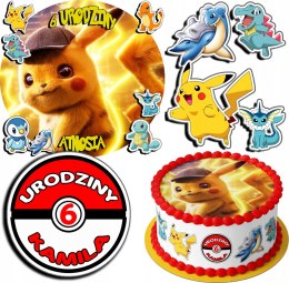 ZESTAW OPŁATEK NA TORT 30CM + 17 POSTACI - POKE.MON BAJKA + IMIĘ 24CM 26CM