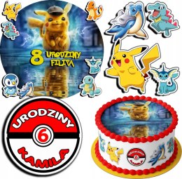 ZESTAW OPŁATEK NA TORT 30CM + 17 POSTACI - POKE.MON BAJKA + IMIĘ 24CM 26CM