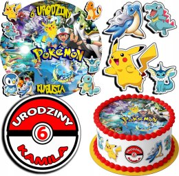 ZESTAW OPŁATEK NA TORT 30CM + 17 POSTACI - POKE.MON BAJKA + IMIĘ 24CM 26CM