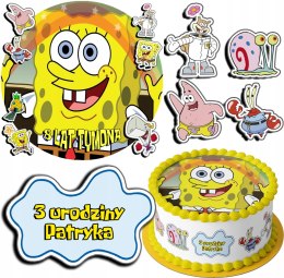 ZESTAW OPŁATEK NA TORT 30CM + 17 POSTACI - SPONGEBOB + IMIĘ 24CM 26CM