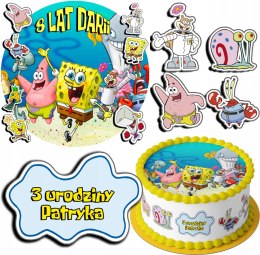 ZESTAW OPŁATEK NA TORT 30CM + 17 POSTACI - SPONGEBOB + IMIĘ 24CM 26CM