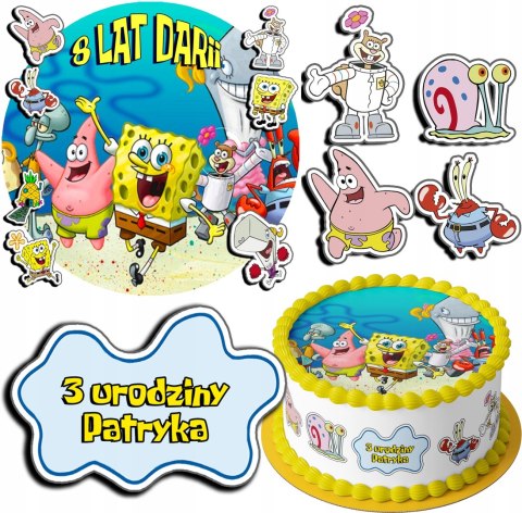 ZESTAW OPŁATEK NA TORT 30CM + 17 POSTACI - SPONGEBOB + IMIĘ 24CM 26CM ZESTAW OPŁATEK NA TORT 30CM + 17 POSTACI - SPONGEBOB + IMIĘ 24CM 26CM