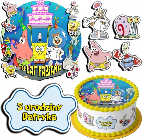 ZESTAW OPŁATEK NA TORT 30CM + 17 POSTACI - SPONGEBOB + IMIĘ 24CM 26CM
