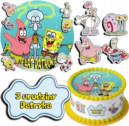 ZESTAW OPŁATEK NA TORT 30CM + 17 POSTACI - SPONGEBOB + IMIĘ 24CM 26CM