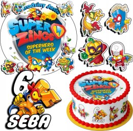 ZESTAW OPŁATEK NA TORT 30CM + 17 POSTACI - SUPER ZINGS + IMIĘ 24CM 26CM