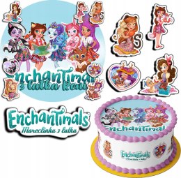 ZESTAW OPŁATEK NA TORT 30CM + 17 POSTACI - ENCHANTIMALS + IMIĘ 24CM 26