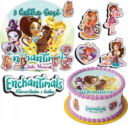 ZESTAW OPŁATEK NA TORT 30CM + 17 POSTACI - ENCHANTIMALS + IMIĘ 24CM 26