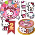 ZESTAW OPŁATEK NA TORT 30CM + 17 POSTACI - KOTEK HELLO + IMIĘ 24CM 26CM