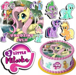 ZESTAW OPŁATEK NA TORT 30CM + 17 POSTACI - LITTLE PONY + IMIĘ 24CM 26CM