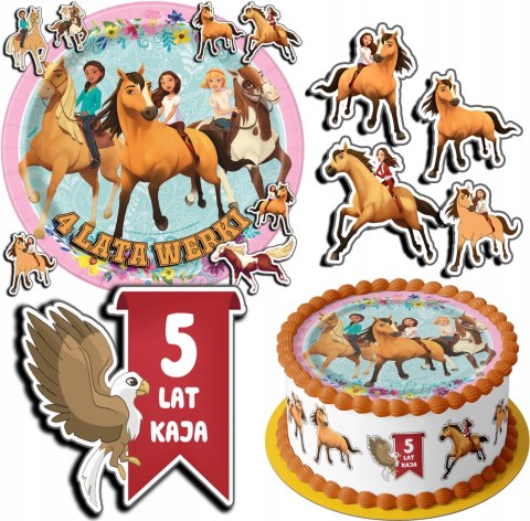 ZESTAW OPŁATEK NA TORT 30CM + 17 POSTACI - MUSTANG SPIRIT + IMIĘ 24CM 26CM