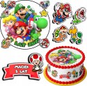 ZESTAW OPŁATEK NA TORT 30CM + 17 POSTACI - SUPER MARIO + IMIĘ 24CM 26CM