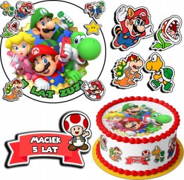 ZESTAW OPŁATEK NA TORT 30CM + 17 POSTACI - SUPER MARIO + IMIĘ 24CM 26CM