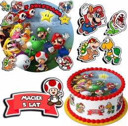 ZESTAW OPŁATEK NA TORT 30CM + 17 POSTACI - SUPER MARIO + IMIĘ 24CM 26CM