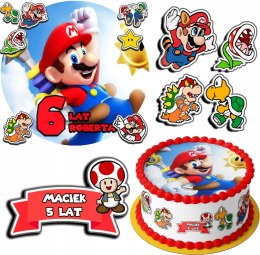 ZESTAW OPŁATEK NA TORT 30CM + 17 POSTACI - SUPER MARIO + IMIĘ 24CM 26CM