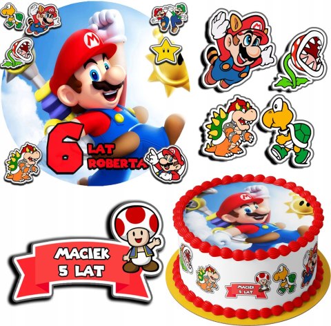 ZESTAW OPŁATEK NA TORT 30CM + 17 POSTACI - SUPER MARIO + IMIĘ 24CM 26CM ZESTAW OPŁATEK NA TORT 30CM + 17 POSTACI - SUPER MARIO + IMIĘ 24CM 26CM