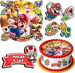 ZESTAW OPŁATEK NA TORT 30CM + 17 POSTACI - SUPER MARIO + IMIĘ 24CM 26CM