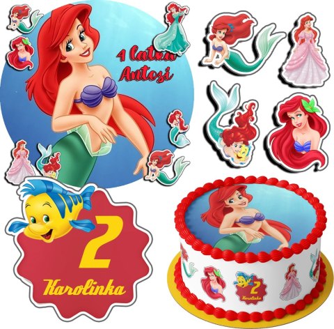 ZESTAW OPŁATEK NA TORT 30CM + 17 POSTACI - SYRENKA ARIEL + IMIĘ 24CM 26CM ZESTAW OPŁATEK NA TORT 30CM + 17 POSTACI - SYRENKA ARIEL + IMIĘ 24CM 26CM