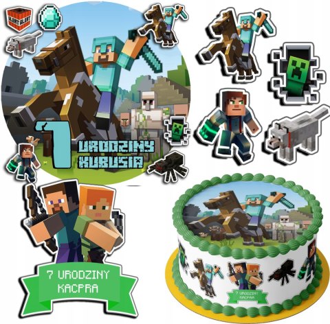ZESTAW OPŁATEK NA TORT 30CM + 17 POSTACI - MINECRAFT + IMIĘ 24CM 26 CM ZESTAW OPŁATEK NA TORT 30CM + 17 POSTACI - MINECRAFT + IMIĘ 24CM 26 CM