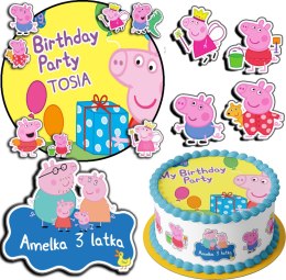 ZESTAW OPŁATEK NA TORT 30CM + 17 POSTACI - ŚWINKA PEPPA + IMIĘ 24CM 26CM