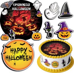 ZESTAW OPŁATEK NA TORT 20CM + 17 POSTACI - HALLOWEEN + IMIĘ 15CM 18 CM