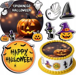 ZESTAW OPŁATEK NA TORT 20CM + 17 POSTACI - HALLOWEEN + IMIĘ 15CM 18 CM