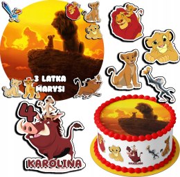 ZESTAW OPŁATEK NA TORT 20CM + 17 POSTACI - KRÓL LEW + IMIĘ 15CM 18CM
