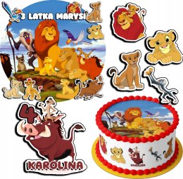 ZESTAW OPŁATEK NA TORT 20CM + 17 POSTACI - KRÓL LEW + IMIĘ 15CM 18CM