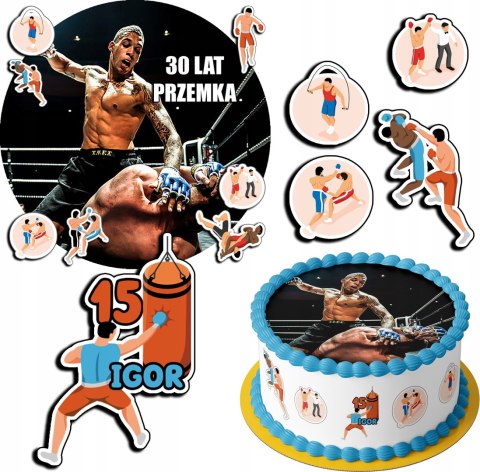 ZESTAW OPŁATEK NA TORT 20CM + 17 POSTACI - MMA HOBBY + IMIĘ 15CM 18CM ZESTAW OPŁATEK NA TORT 20CM + 17 POSTACI - MMA HOBBY + IMIĘ 15CM 18CM