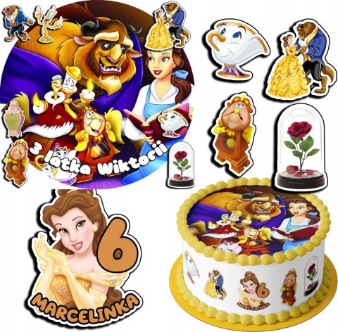 ZESTAW OPŁATEK NA TORT 20CM + 17 POSTACI - PIĘKNA I BESTIA + IMIĘ 15CM 18CM ZESTAW OPŁATEK NA TORT 20CM + 17 POSTACI - PIĘKNA I BESTIA + IMIĘ 15CM 18CM