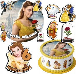 ZESTAW OPŁATEK NA TORT 20CM + 17 POSTACI - PIĘKNA I BESTIA + IMIĘ 15CM 18CM