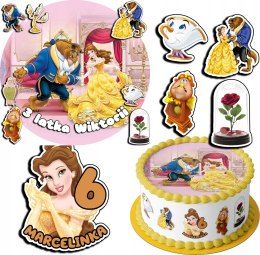 ZESTAW OPŁATEK NA TORT 20CM + 17 POSTACI - PIĘKNA I BESTIA + IMIĘ 15CM 18CM
